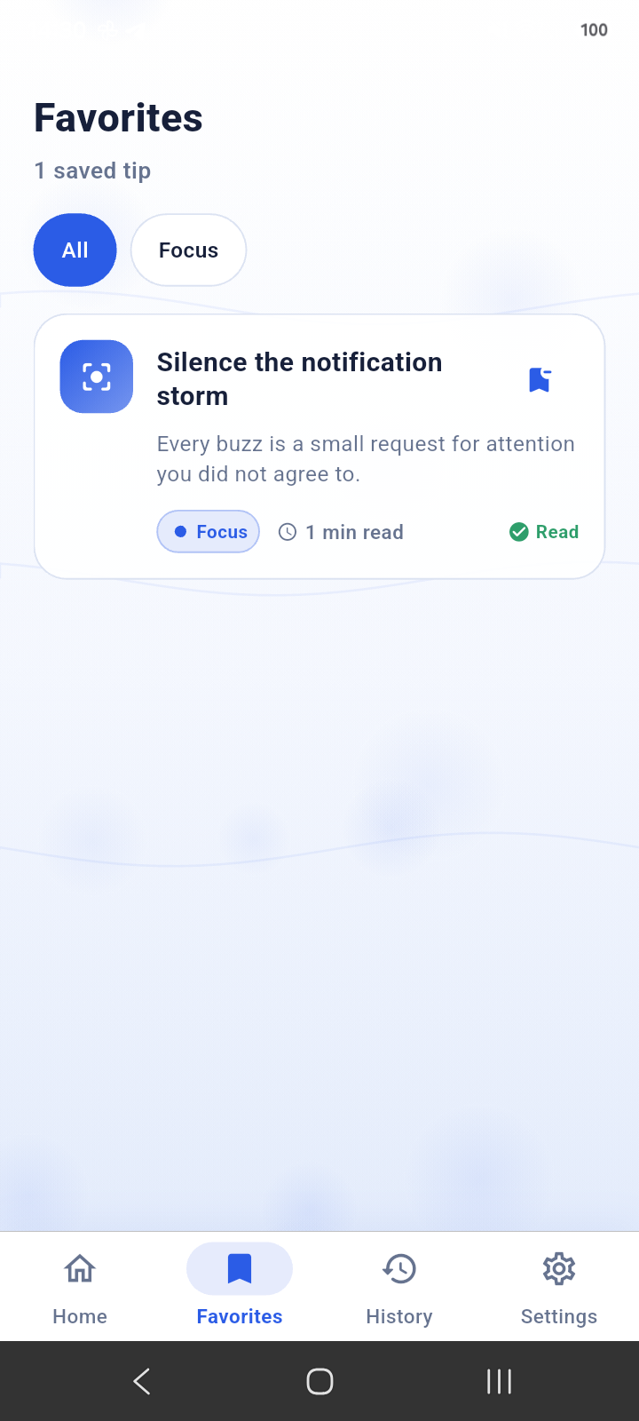 White Productivity Guide favorites screen